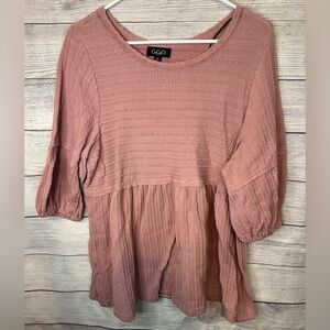 GiGio USA Women’s Textured Pink Mauve Knit Babydoll Top Size M